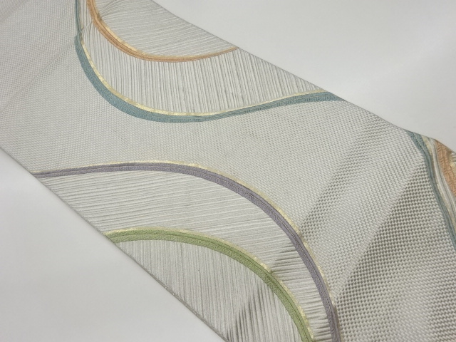 リサイクル　よろけ縞に斜め縞模様織出し袋帯